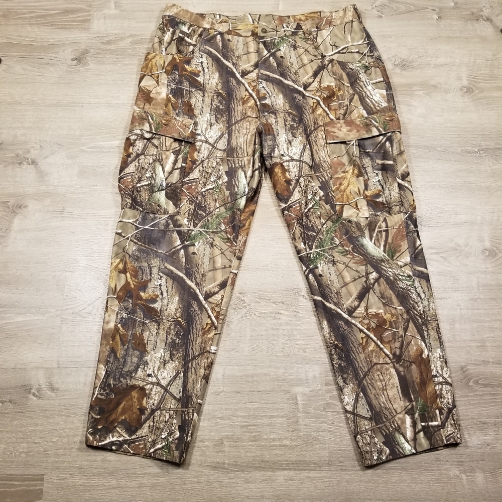 Cabelas Mens 42x32 Brown Camo Fleece Hunting Cargo Pants Lined 3D Deer Real Tree